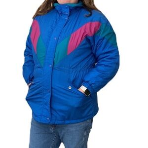 Vintage Alaska Frontier Windbreaker Teal Pink Blue Colorblock Jacket Size Medium